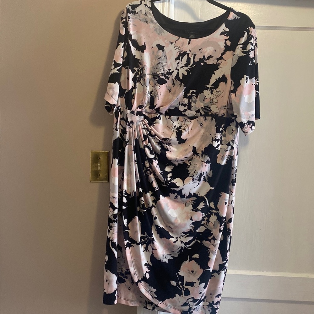 Pink and black faux wrap dress